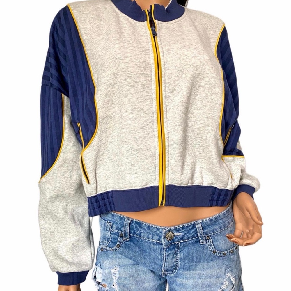 Urban Outfitters Color Block Track Jacket Size Small Navy Gray Gold